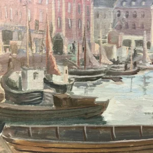 Large Original Danish oil painting, Copenhagen canal, Mid Century, Scandinavian wall decor - Image 7