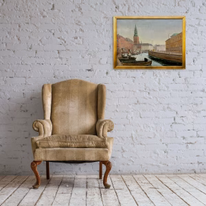 Large Original Danish oil painting, Copenhagen canal, Mid Century, Scandinavian wall decor - Image 4