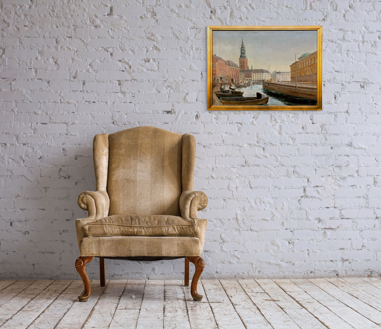 Large Original Danish oil painting, Copenhagen canal, Mid Century, Scandinavian wall decor - Image 4