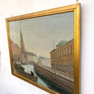 Large Original Danish oil painting, Copenhagen canal, Mid Century, Scandinavian wall decor - Image 3