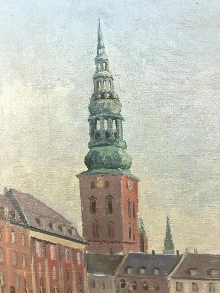 Large Original Danish oil painting, Copenhagen canal, Mid Century, Scandinavian wall decor