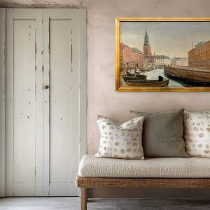 Large Original Danish oil painting, Copenhagen canal, Mid Century, Scandinavian wall decor - Image 5