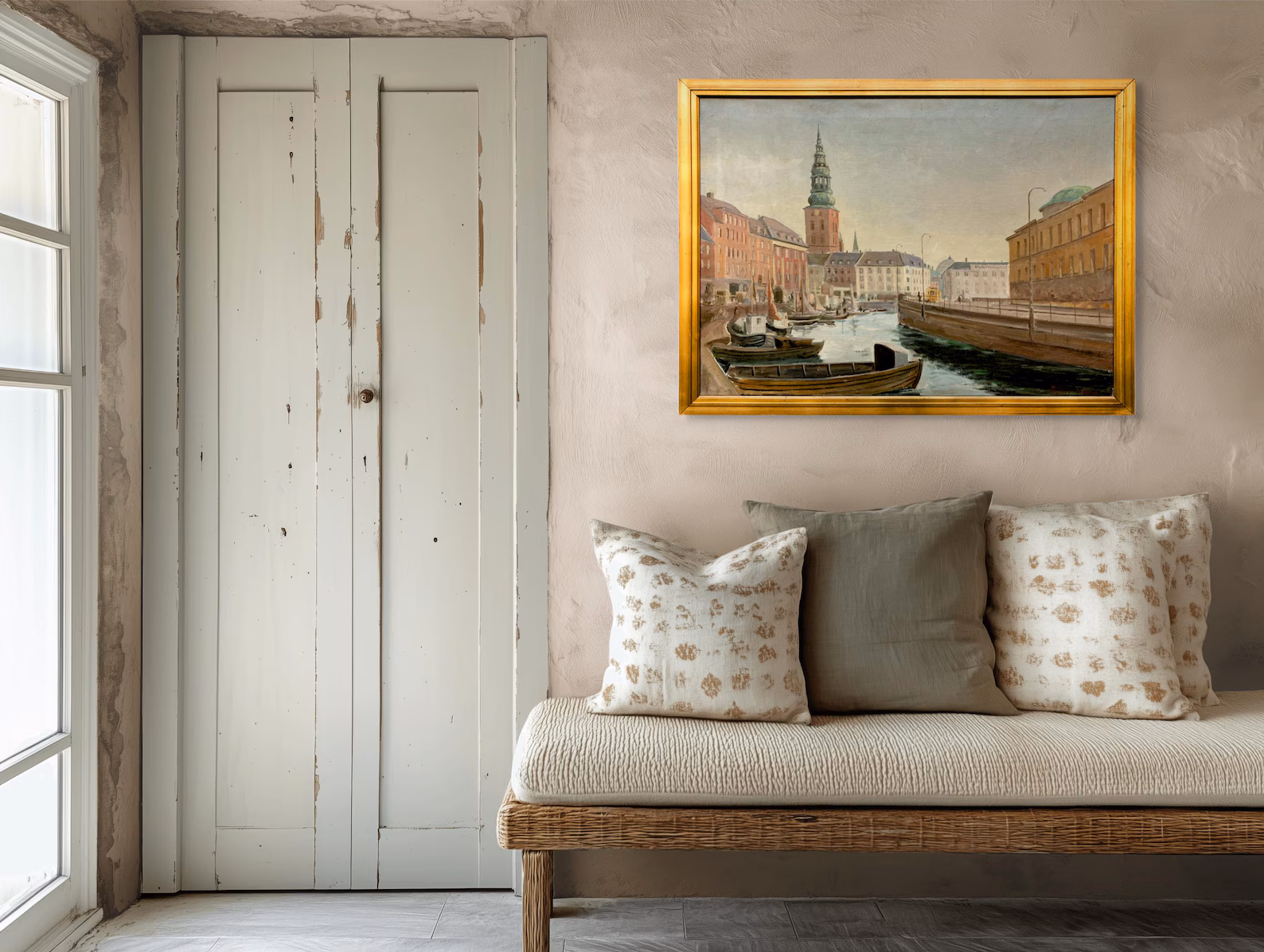 Large Original Danish oil painting, Copenhagen canal, Mid Century, Scandinavian wall decor - Image 5