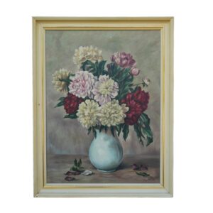 Vintage Floral Oil Painting on Canvas, Signed Still Life Artwork, 1950s - Image 3