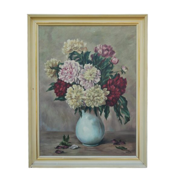 Vintage Floral Oil Painting on Canvas, Signed Still Life Artwork, 1950s