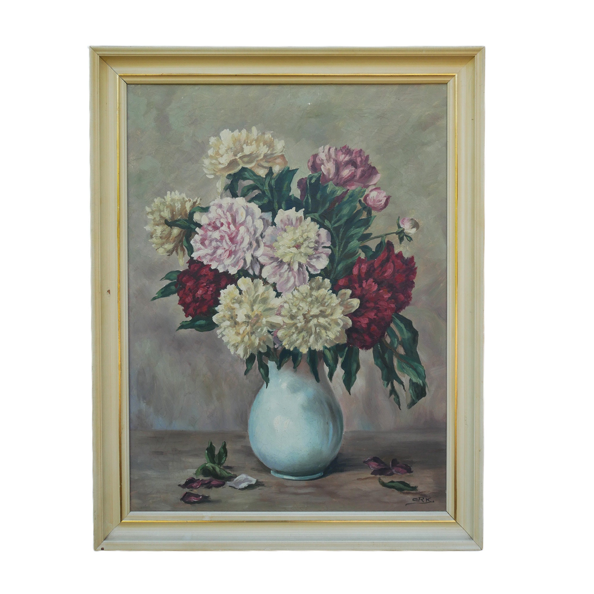 Vintage Floral Oil Painting on Canvas, Signed Still Life Artwork, 1950s - Image 3