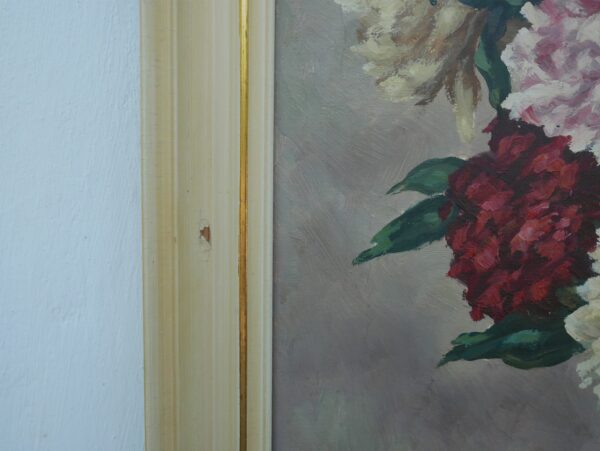 Vintage Floral Oil Painting on Canvas, Signed Still Life Artwork, 1950s