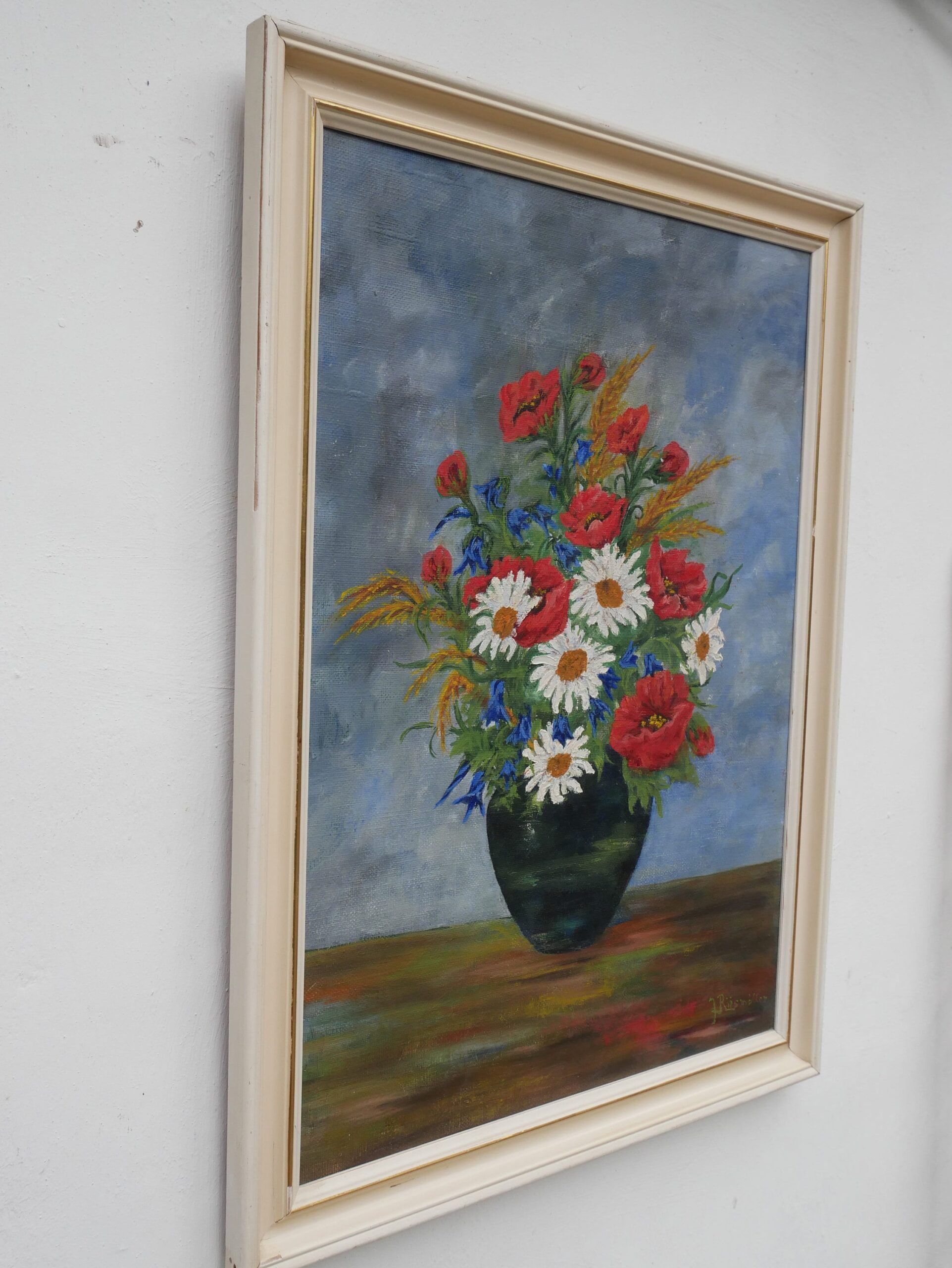 Vintage Floral Oil Painting: Signed Flower Bouquet Still Life, Mid-Century Danish Art - Image 4