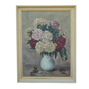 Vintage Floral Oil Painting on Canvas, Signed Still Life Artwork, 1950s - Image 4