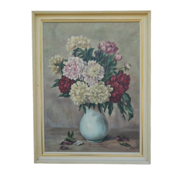 Vintage Floral Oil Painting on Canvas, Signed Still Life Artwork, 1950s