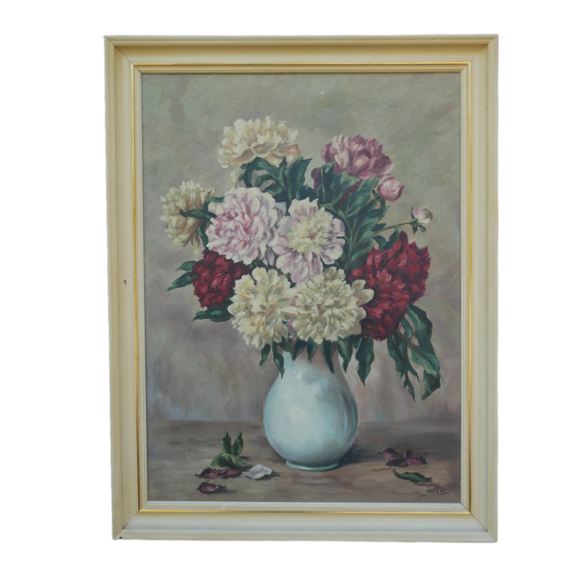 Vintage Floral Oil Painting on Canvas, Signed Still Life Artwork, 1950s - Image 4
