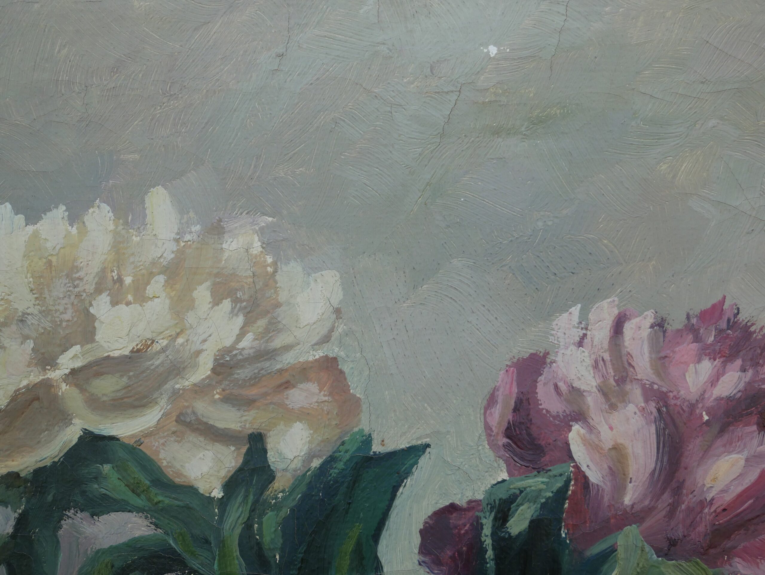 Vintage Floral Oil Painting on Canvas, Signed Still Life Artwork, 1950s - Image 8