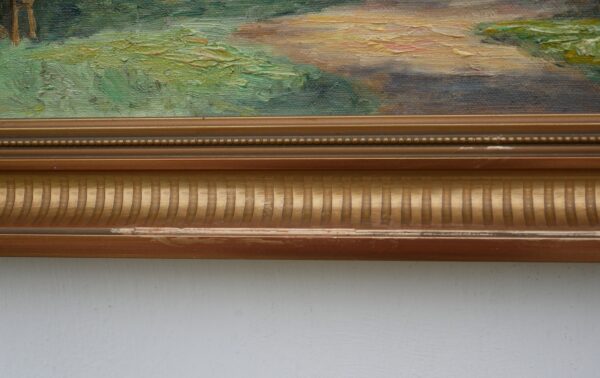 Village landscape scenery -  Original Vintage oil painting  - unidentified artist