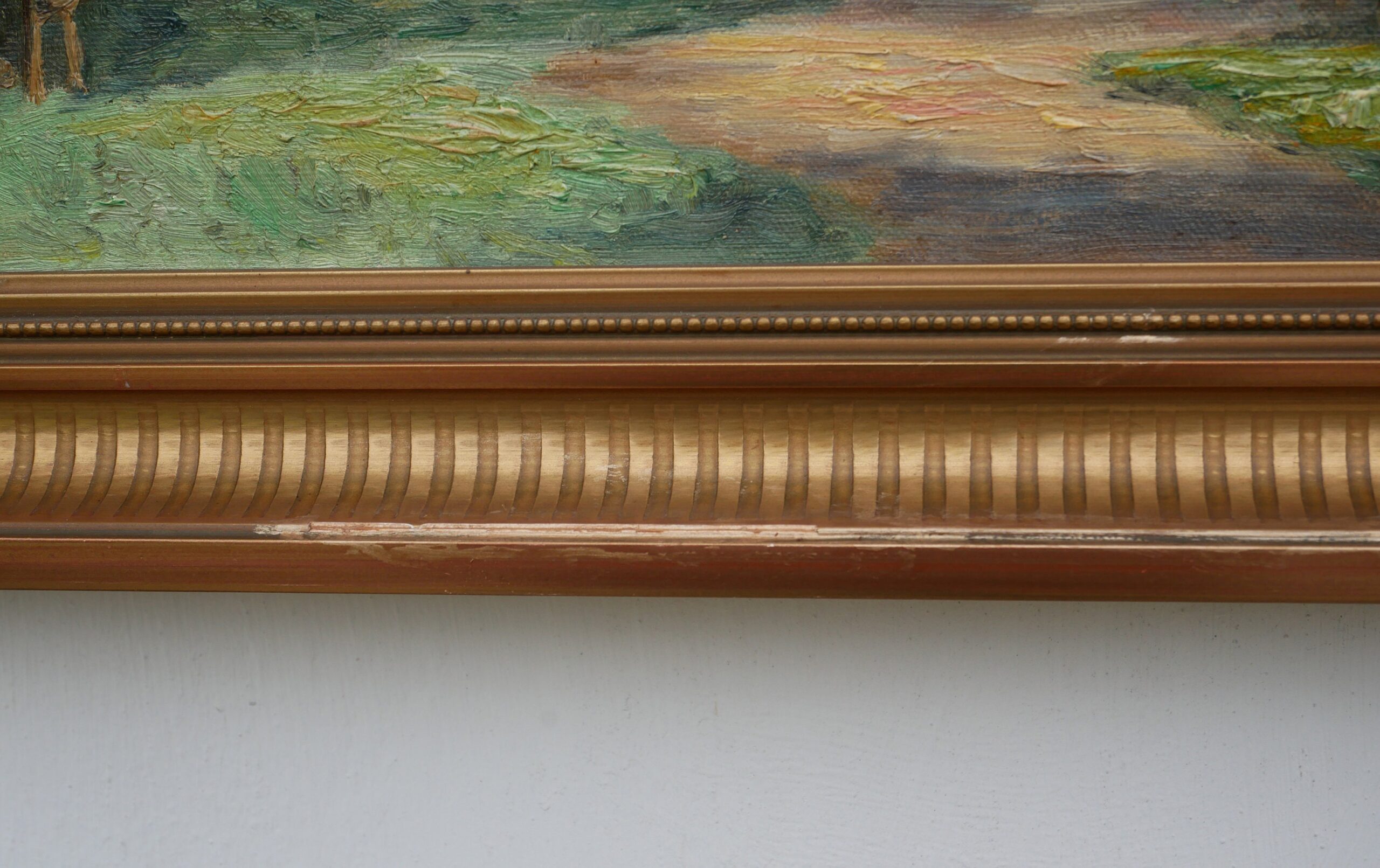 Village landscape scenery -  Original Vintage oil painting  - unidentified artist - Image 5