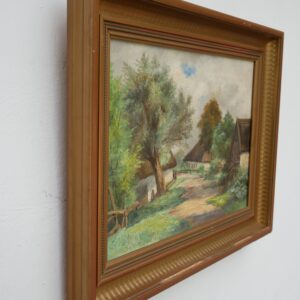 Village landscape scenery -  Original Vintage oil painting  - unidentified artist - Image 2