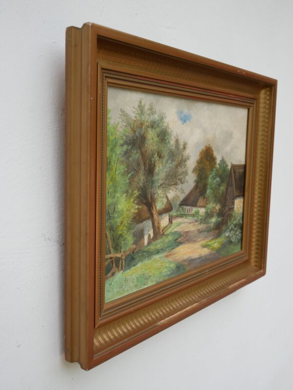 Village landscape scenery -  Original Vintage oil painting  - unidentified artist