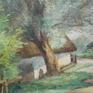 Village landscape scenery -  Original Vintage oil painting  - unidentified artist - Image 6