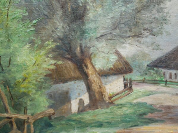 Village landscape scenery -  Original Vintage oil painting  - unidentified artist