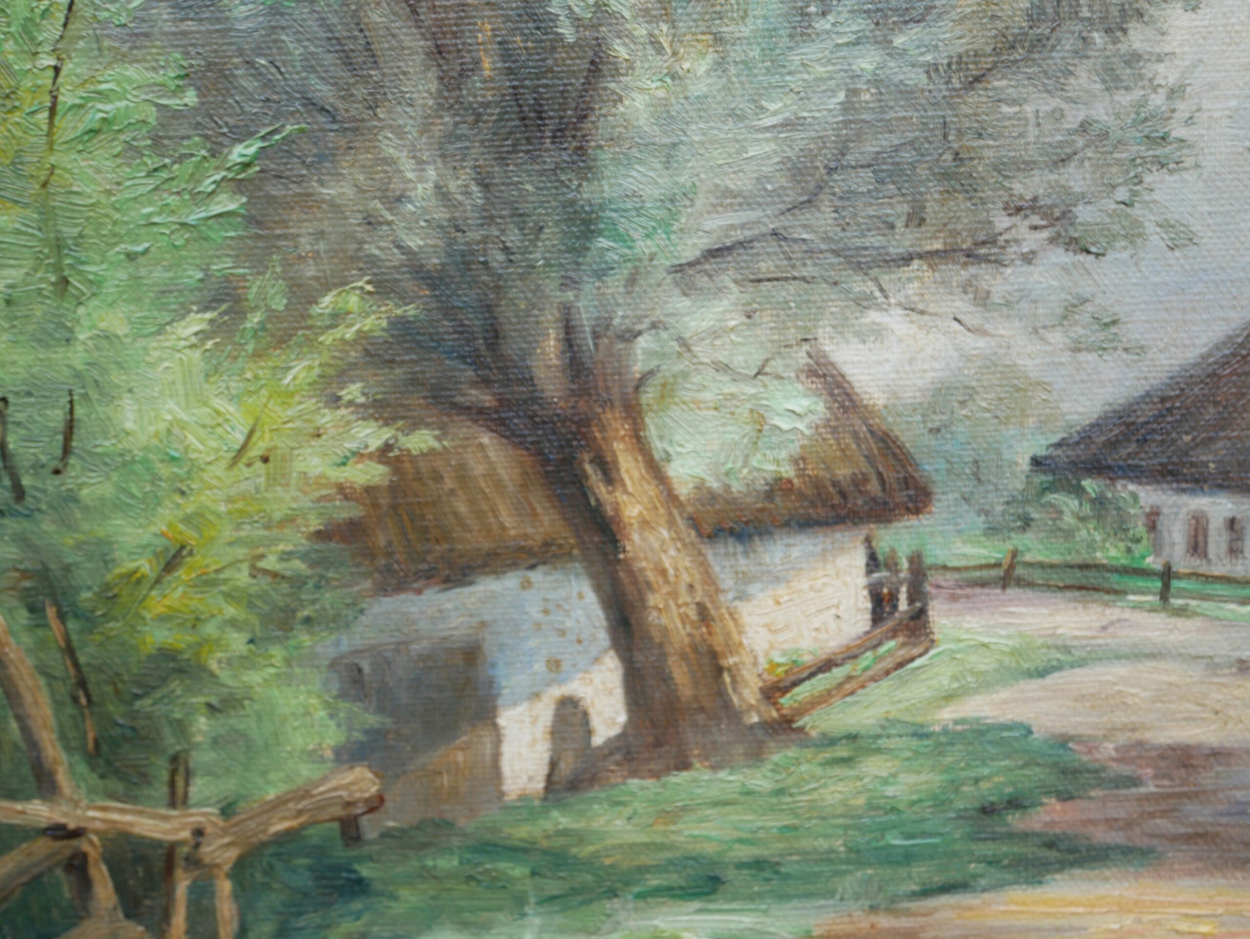 Village landscape scenery -  Original Vintage oil painting  - unidentified artist - Image 6