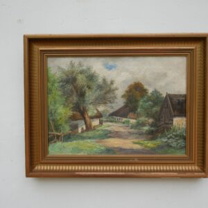 Village landscape scenery -  Original Vintage oil painting  - unidentified artist - Image 4