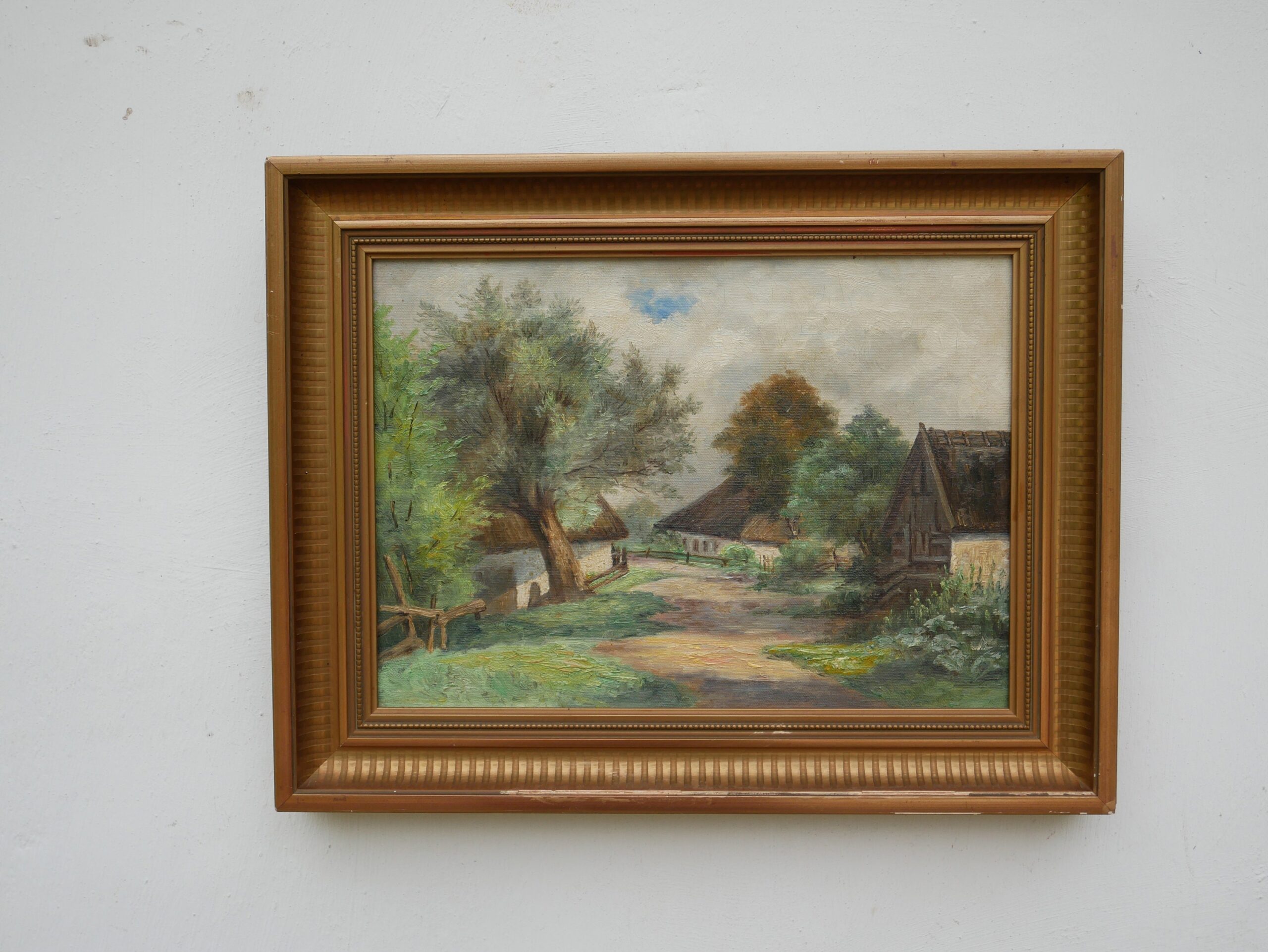 Village landscape scenery -  Original Vintage oil painting  - unidentified artist - Image 4