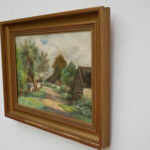 Village landscape scenery -  Original Vintage oil painting  - unidentified artist - Image 3