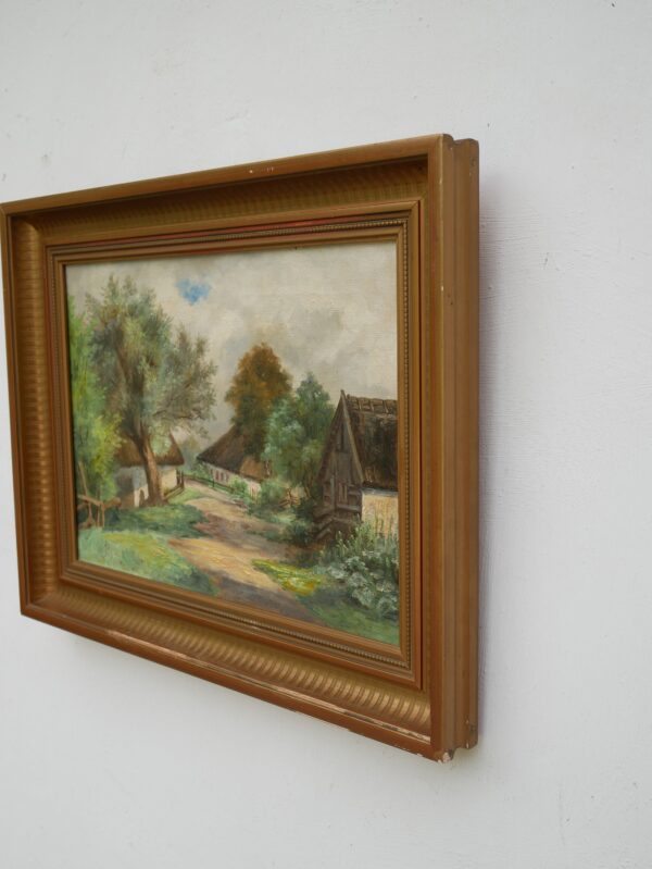 Village landscape scenery -  Original Vintage oil painting  - unidentified artist