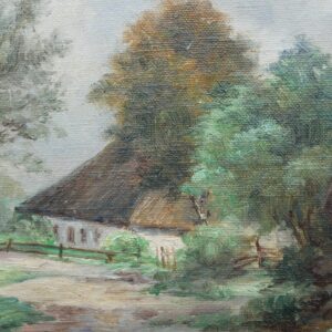 Village landscape scenery -  Original Vintage oil painting  - unidentified artist - Image 7