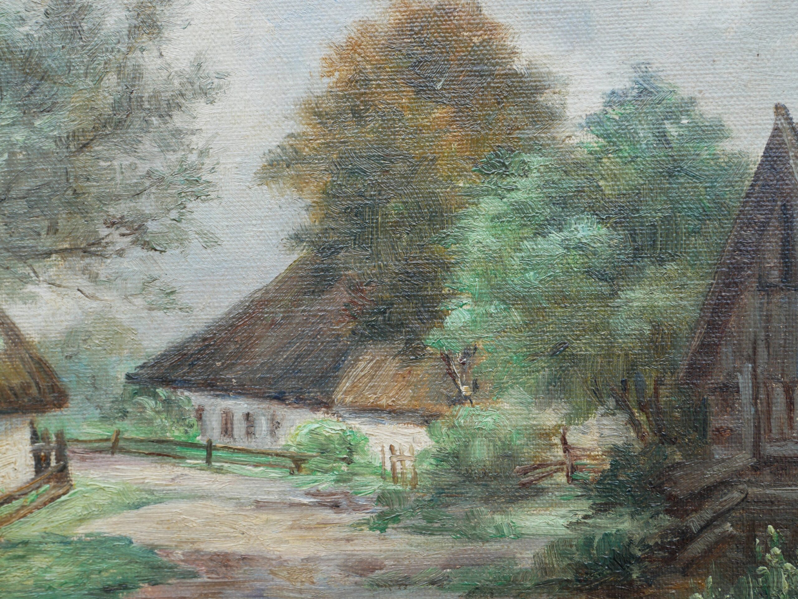 Village landscape scenery -  Original Vintage oil painting  - unidentified artist - Image 7