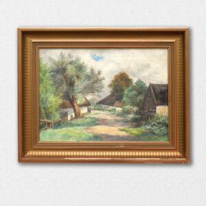 Village landscape scenery -  Original Vintage oil painting  - unidentified artist