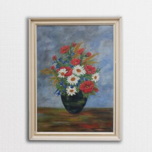 Vintage Floral Oil Painting: Signed Flower Bouquet Still Life, Mid-Century Danish Art