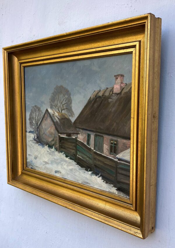 Vintage Danish Winter Landscape Oil Painting by Jacob Meier