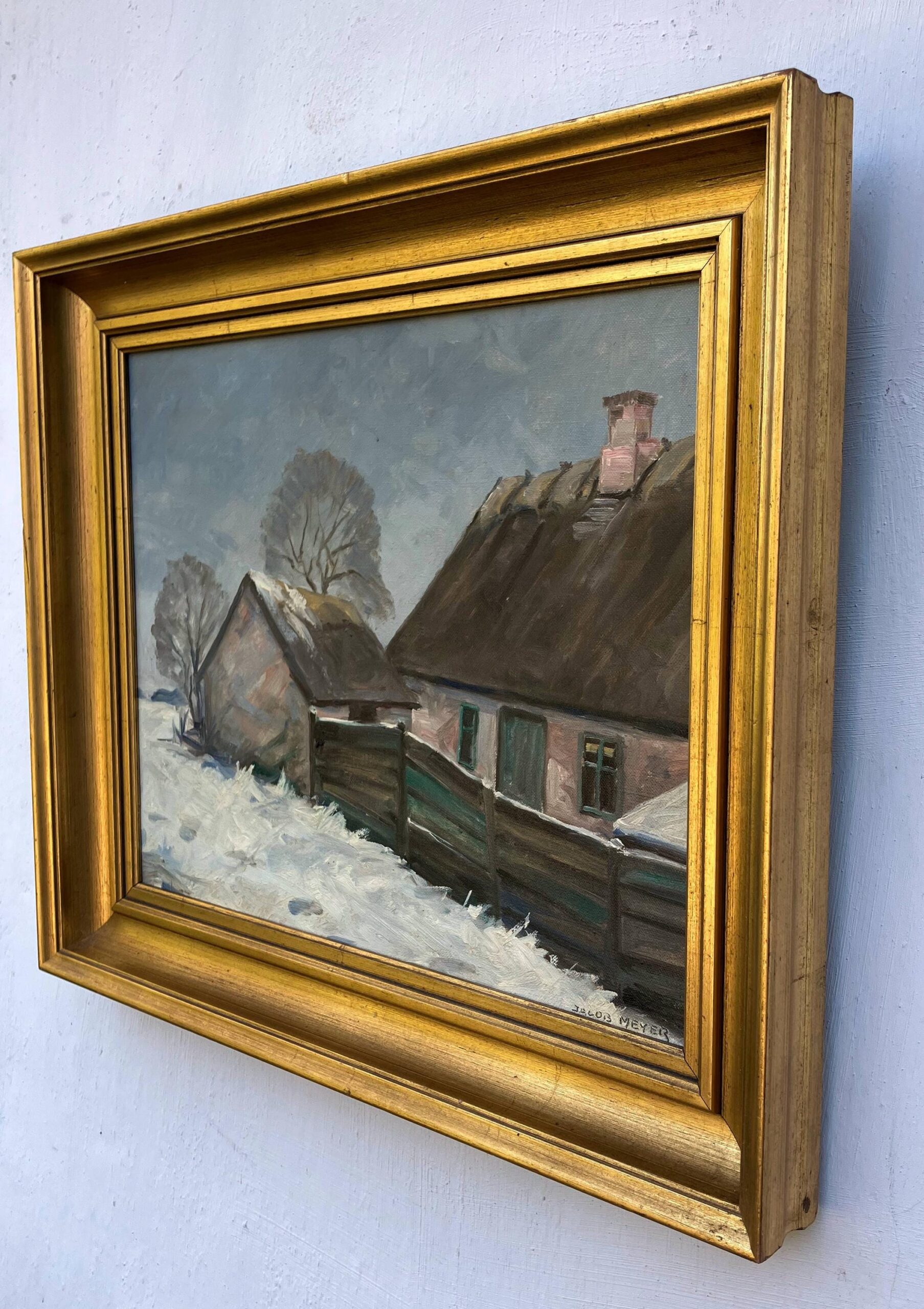 Vintage Danish Winter Landscape Oil Painting by Jacob Meier - Image 3