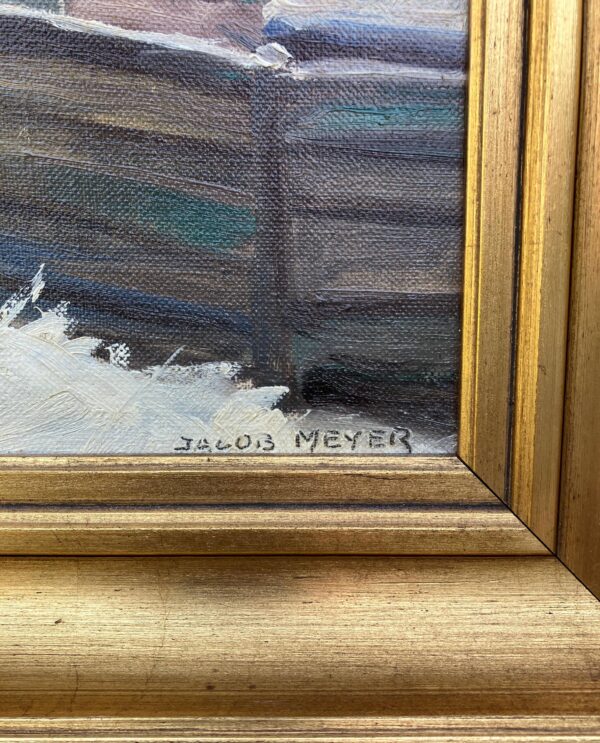 Vintage Danish Winter Landscape Oil Painting by Jacob Meier