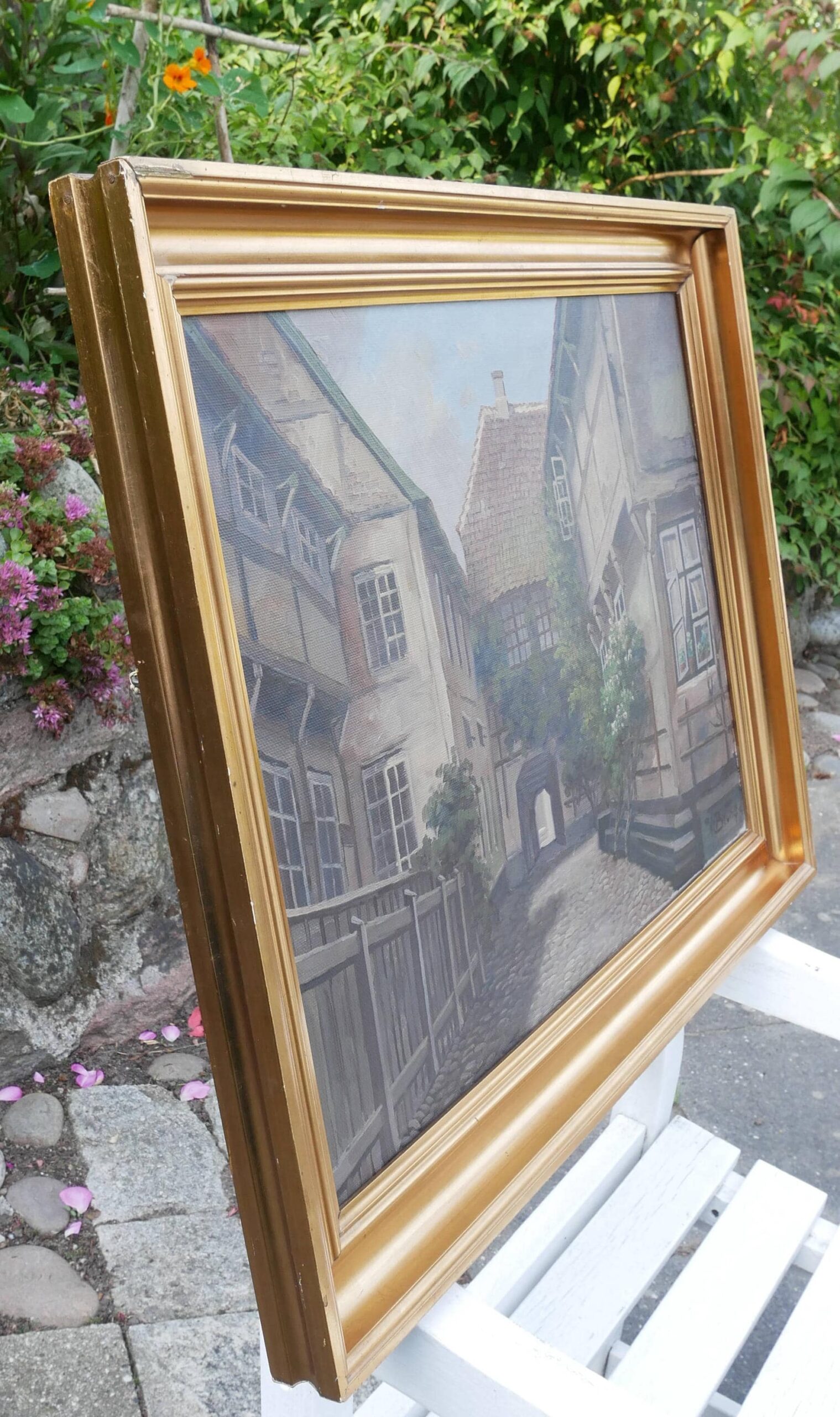 Original Danish Street Scene Oil Painting – Vintage Old Town Scandinavian Cityscape - Image 4