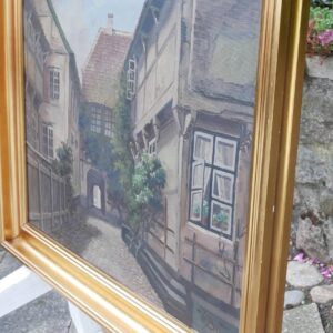 Original Danish Street Scene Oil Painting – Vintage Old Town Scandinavian Cityscape - Image 5
