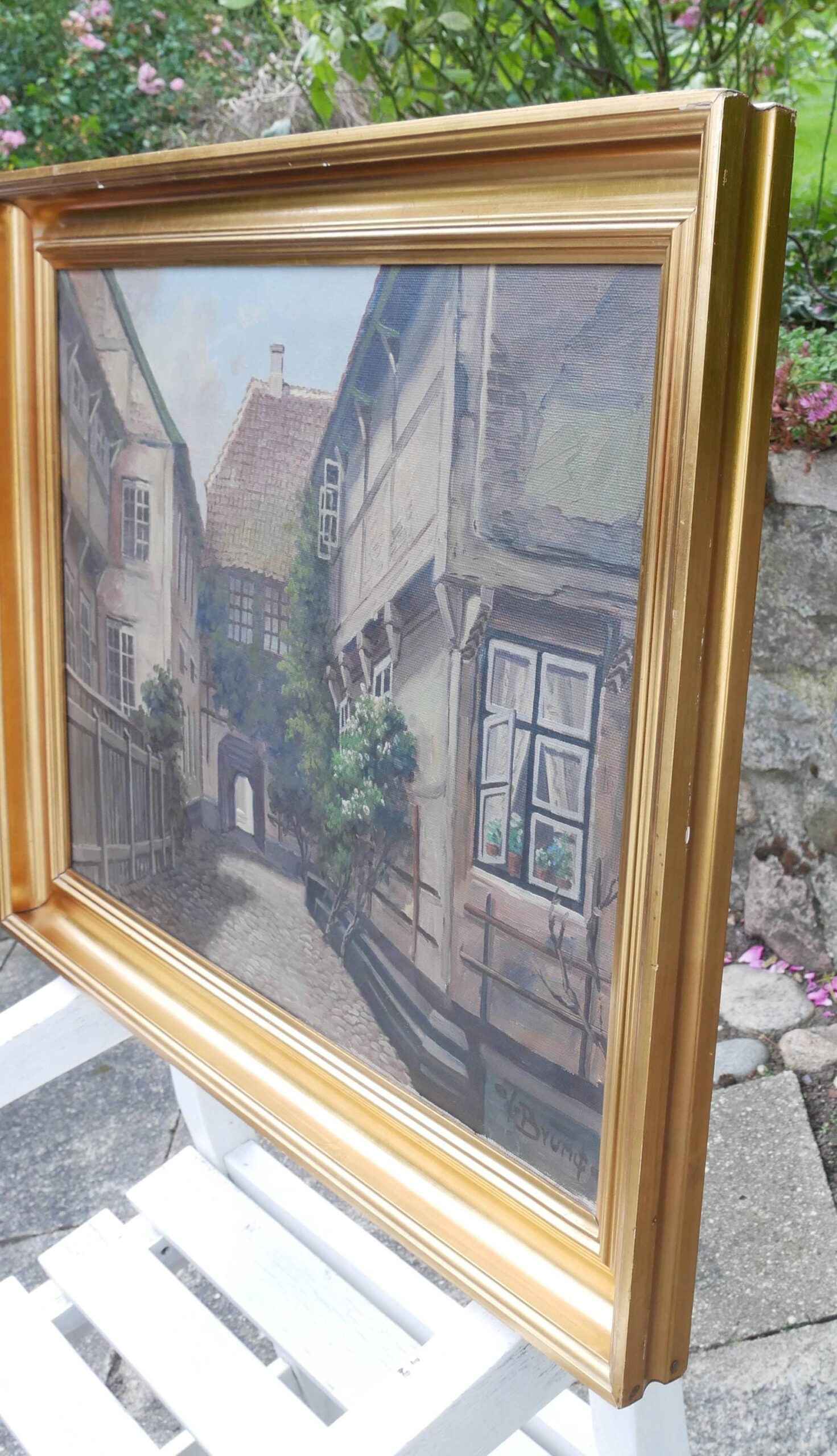 Original Danish Street Scene Oil Painting – Vintage Old Town Scandinavian Cityscape - Image 5