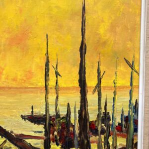 Vintage Danish Oil Painting – Sunset Landscape, Expressionist Water Scene, 1970s Art - Image 6