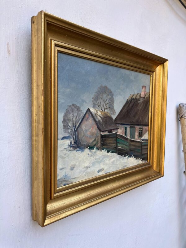 Vintage Danish Winter Landscape Oil Painting by Jacob Meier