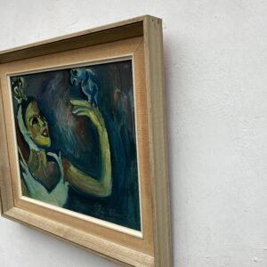 Danish Mid-Century Expressionist Oil Painting: Princess with Parrot, Signed Art - Image 4