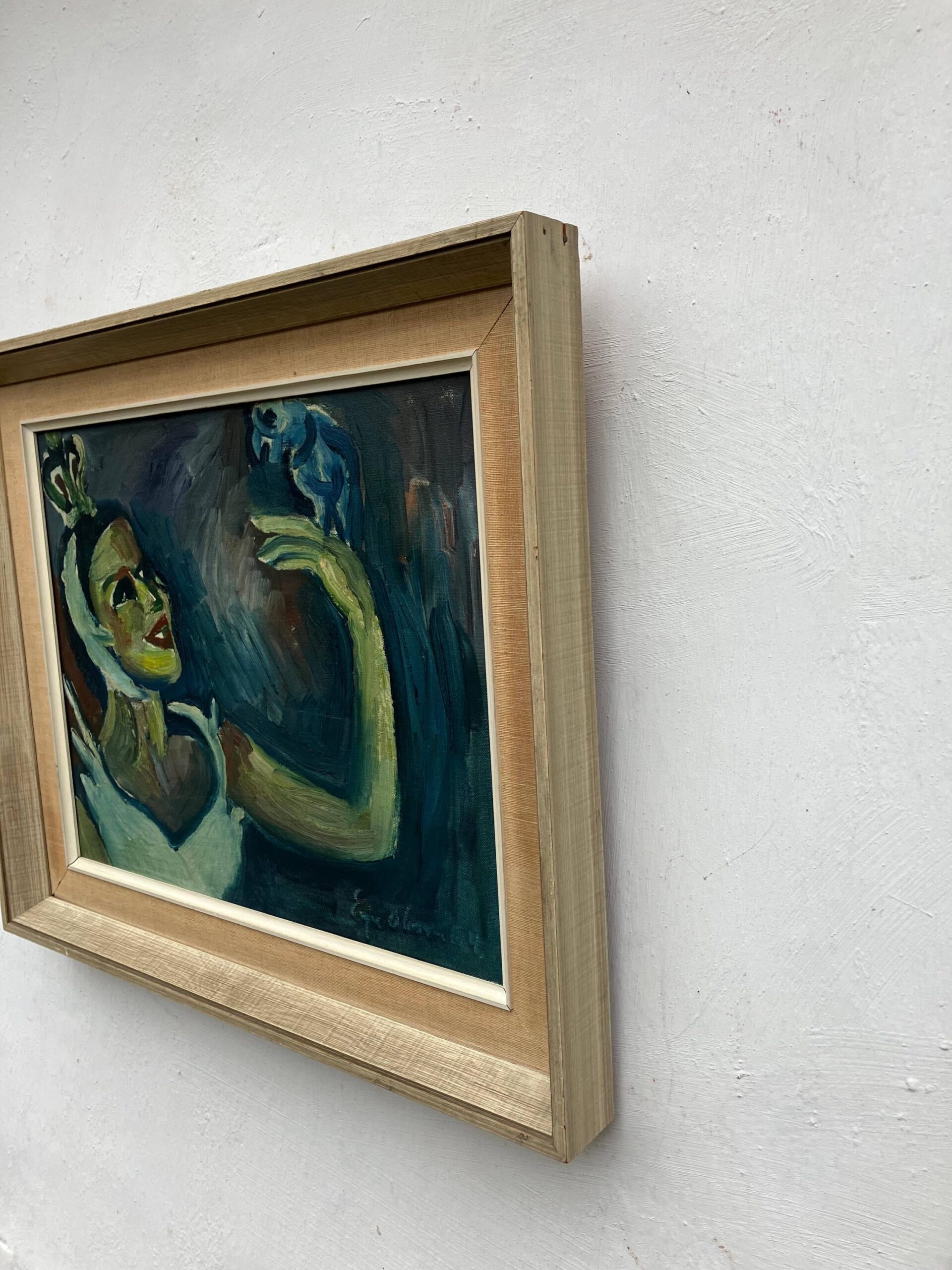 Danish Mid-Century Expressionist Oil Painting: Princess with Parrot, Signed Art - Image 4