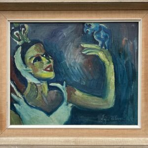 Danish Mid-Century Expressionist Oil Painting: Princess with Parrot, Signed Art - Image 3