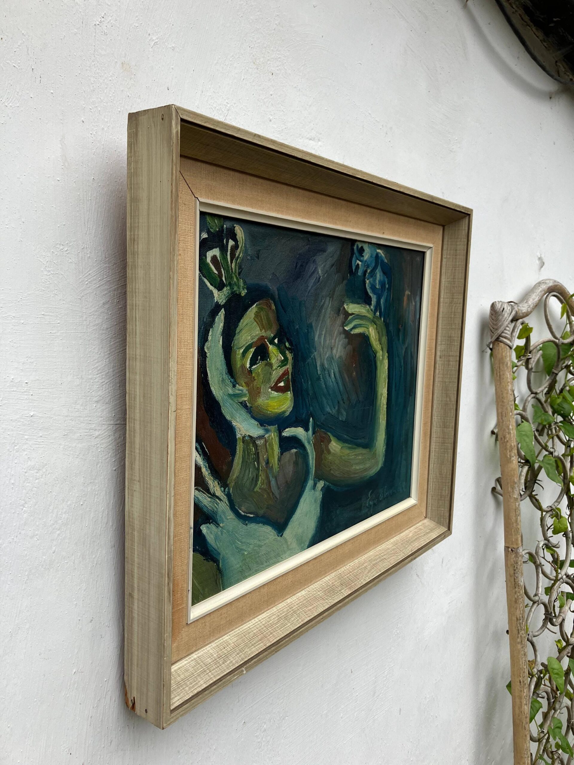 Danish Mid-Century Expressionist Oil Painting: Princess with Parrot, Signed Art - Image 5