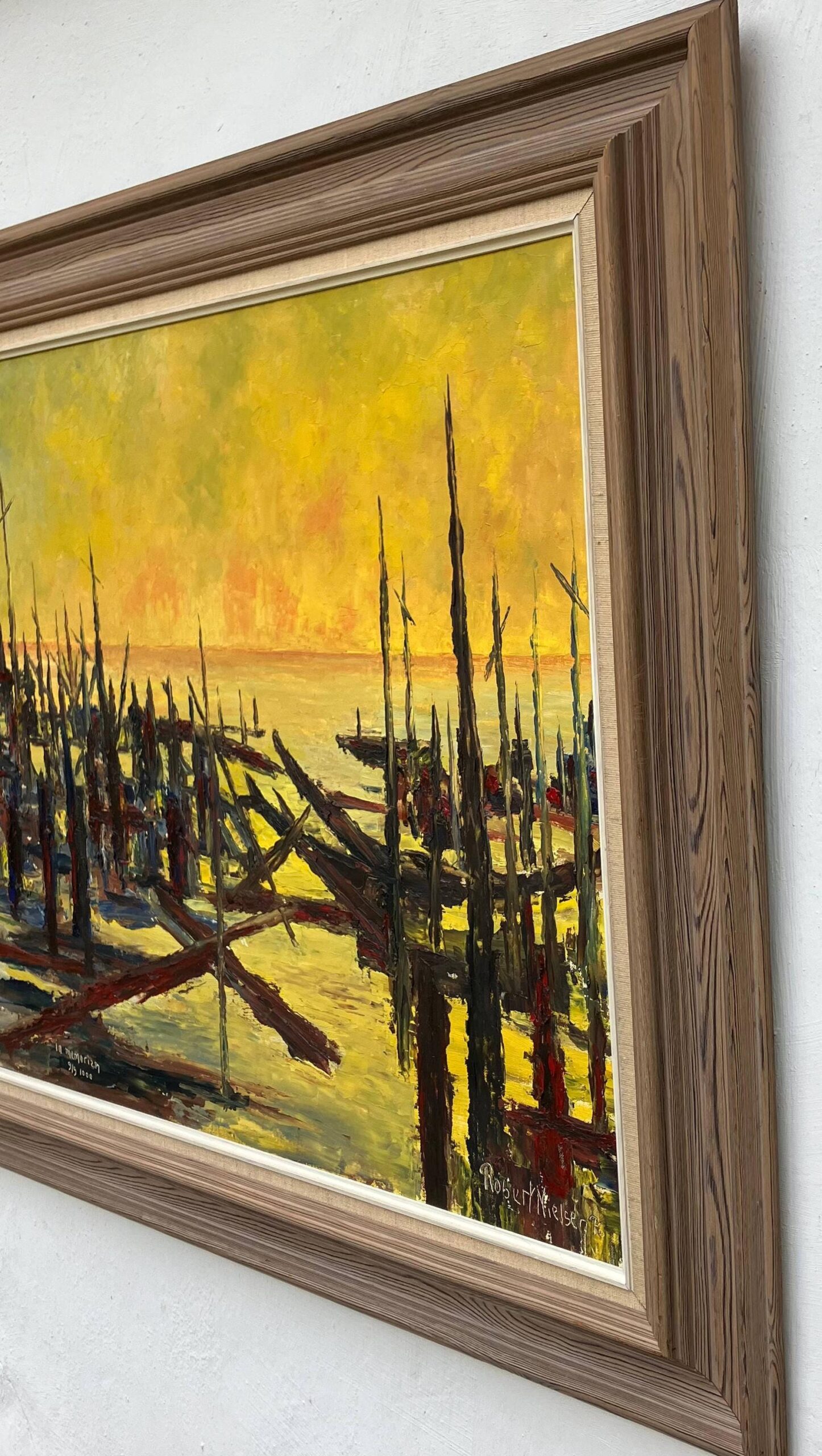 Vintage Danish Oil Painting – Sunset Landscape, Expressionist Water Scene, 1970s Art - Image 4