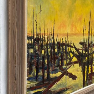 Vintage Danish Oil Painting – Sunset Landscape, Expressionist Water Scene, 1970s Art - Image 5