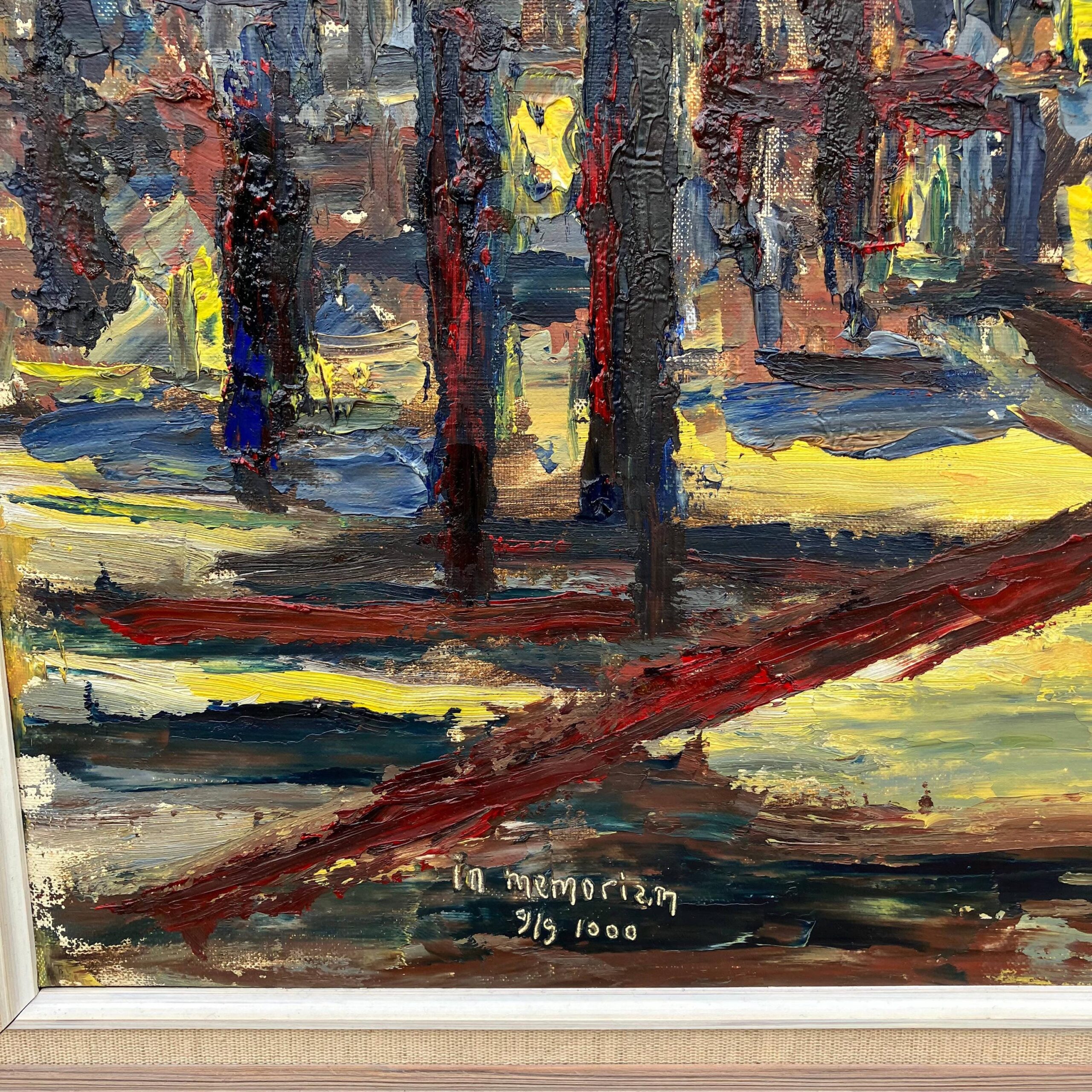 Vintage Danish Oil Painting – Sunset Landscape, Expressionist Water Scene, 1970s Art - Image 8