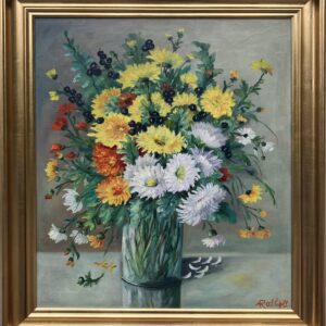 Vintage Floral Still Life Bouquet – Scandinavian Flower Painting Oil on Canvas - Image 2