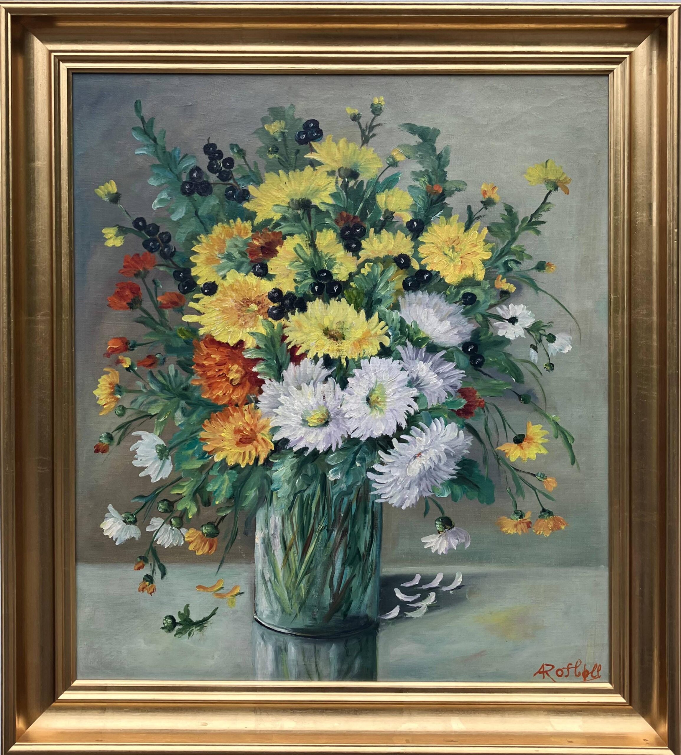 Vintage Floral Still Life Bouquet – Scandinavian Flower Painting Oil on Canvas - Image 2