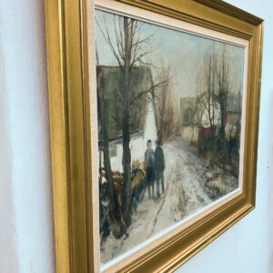 Large Original Danish Winter Village Oil Painting – Scandinavian Nordic Village Landscape - Image 4