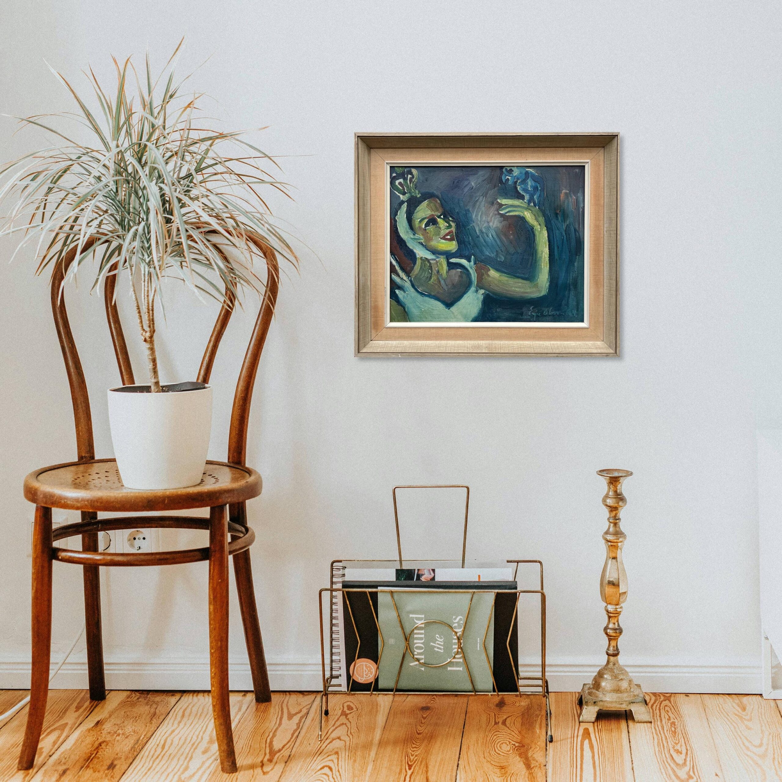 Danish Mid-Century Expressionist Oil Painting: Princess with Parrot, Signed Art - Image 2